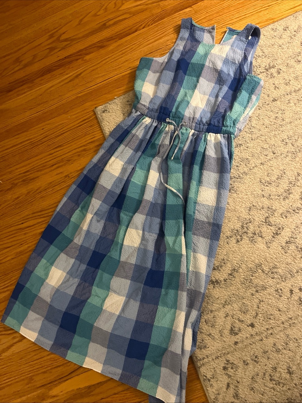 Loft plaid midi cut out back pocket dress